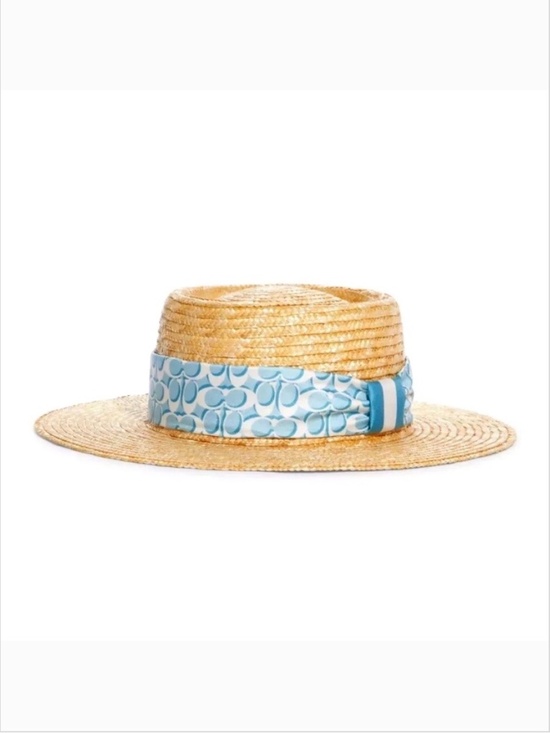 Coach Raffia Brimmed Hat With Silk Scarf Natural SZ S main image 9